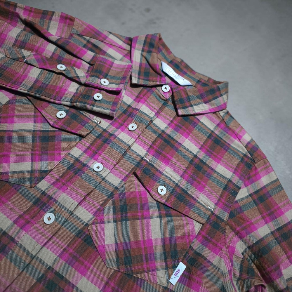 Stio Womens Flannel Plaid Shirt Purple Organic Cotton Western Size Small New